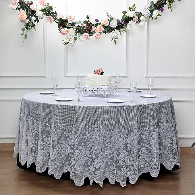 Tableclothsfactory 120" White Premium Lace Round Tablecloth - Image 2