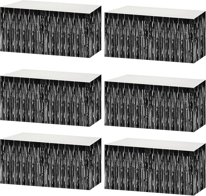 6 Pack 29x108 Inch Metallic Foil Fringe Tinsel Table Skirts Banner by AIKENLIN