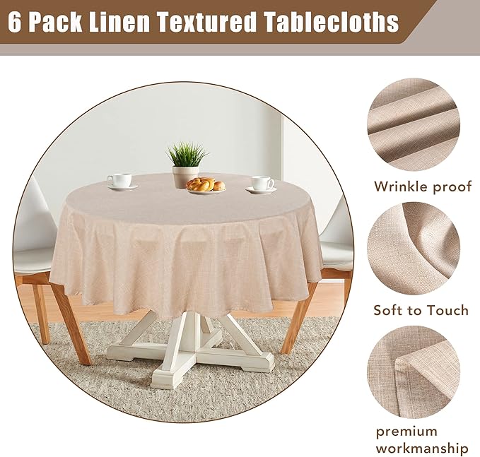 Fitable Faux Linen Round Tablecloths 90 Inch, 6 Pack - Image 5