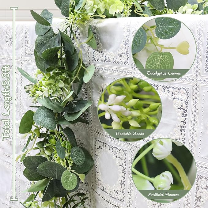 MAKHOT 5.9FT Eucalyptus Garland, Artificial Greenery Garland Flower, Fake - Image 2