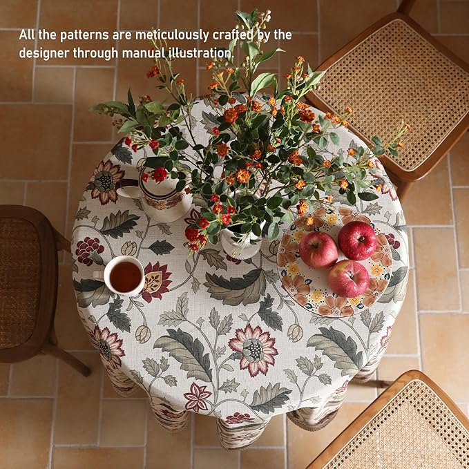 ISAENNE Designer Provence Floral Small Round Tablecloth, Linen Colorful - Image 5