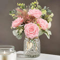 HOHOTIME Artificial Flowers in Vase, Faux Silk Pink Roses Table Centerpiece by HOHOTIME