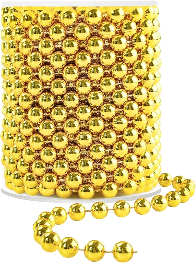 Faux Gold Pearl Bead Garland - 10mm Christmas Tree Beads 11 Yards Gold Pearl by YAXINRUI