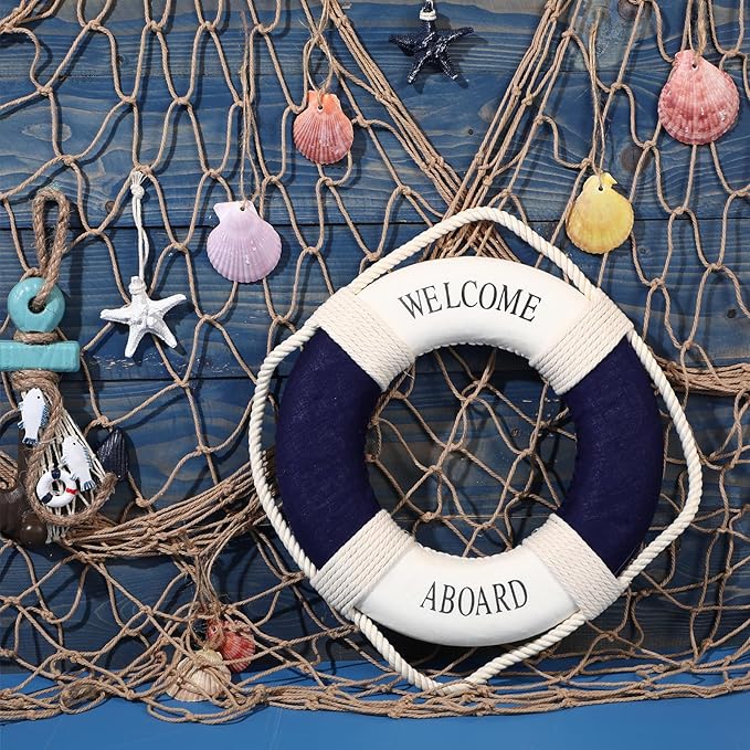 Marsui 11 Pcs Wooden Nautical Wall Decor Fishing Net Decoration, Include - Image 4