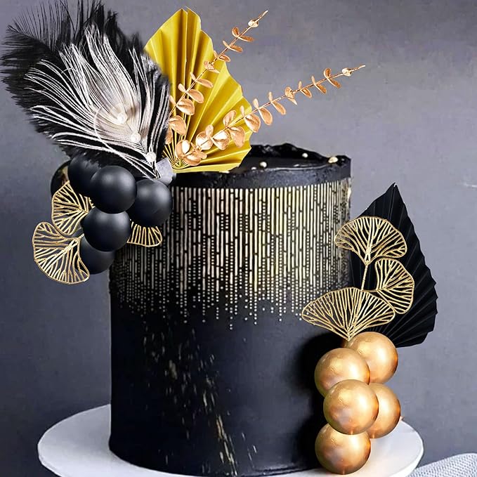 Boho Cake Topper Man Cake Toppers Happy Birthday Cake Topper Black Gold Balls - Image 5