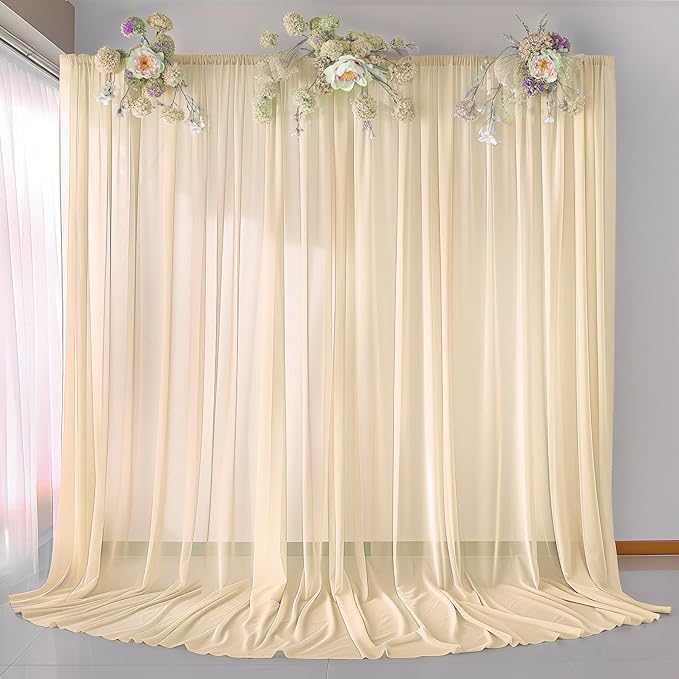 10ft x 10ft Champagne Backdrop Curtains, Wrinkle-Free Sheer Chiffon Fabric by WishCare