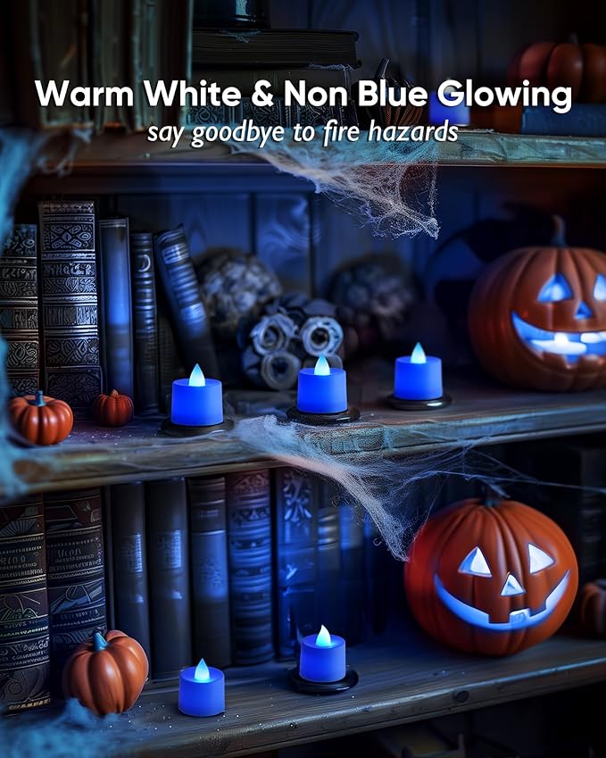 Amagic 24 Pack Blue LED Tea Lights, Flameless Votive Candles, Electric Fake - Image 7
