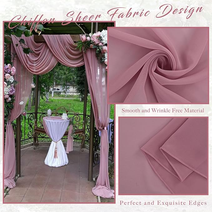 Dusty Rose Wedding Arch Draping Fabric 4 Panels 20Ft Length x 28" Width Arch - Image 4