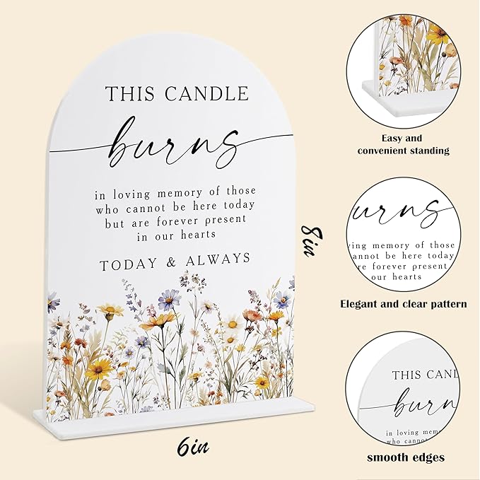 Memorial Table Sign for Wedding, Boho Floral This Candle Burns in Loving Memory - Image 2