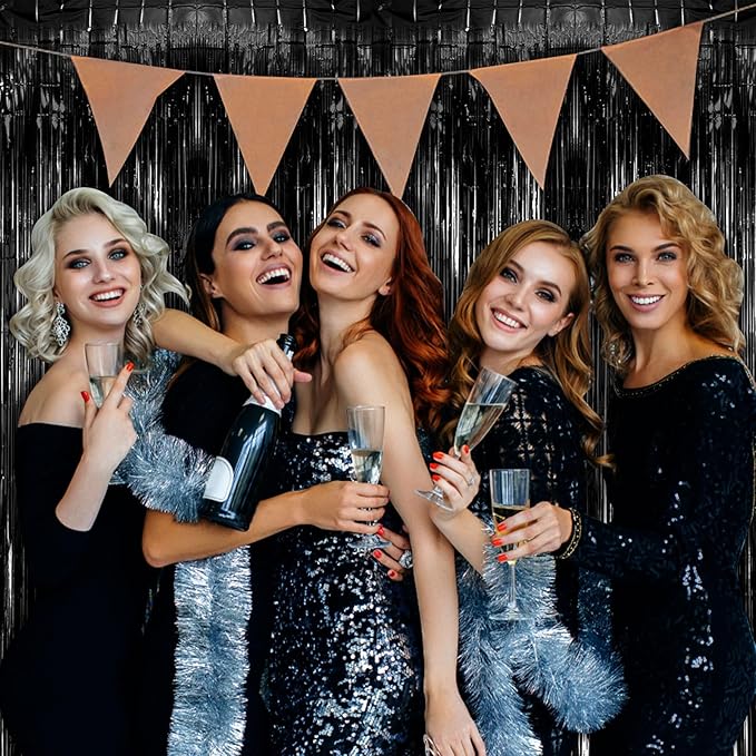 20 Pack Foil Curtain Backdrop Black Metallic Tinsel Foil Fringe Curtains Photo - Image 5