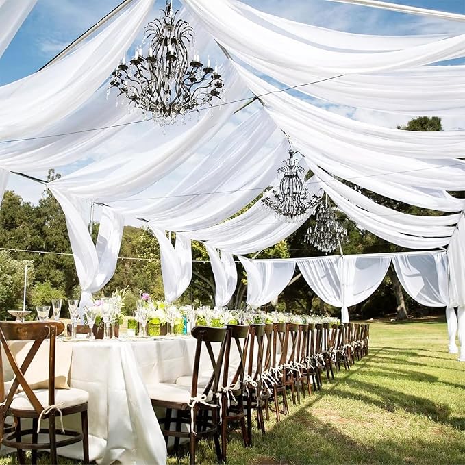 6 Panels White Ceiling Drapes 5ftx20ft Extra Long Wedding Ceiling Drapes by fani