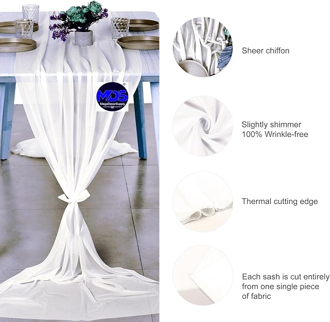 MDS 2 Pack 14ft Chiffon Table Runner 29 x 170 Inches Sheer Wedding Runner - Image 2