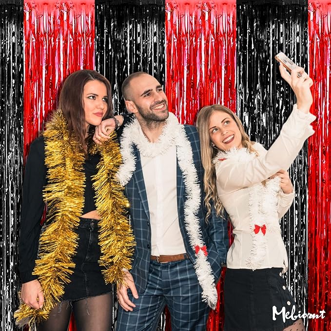 4 Pack 3.2Ft x 6.6Ft Black Red Fringe Curtain Backdrop, Metallic Tinsel Foil - Image 4