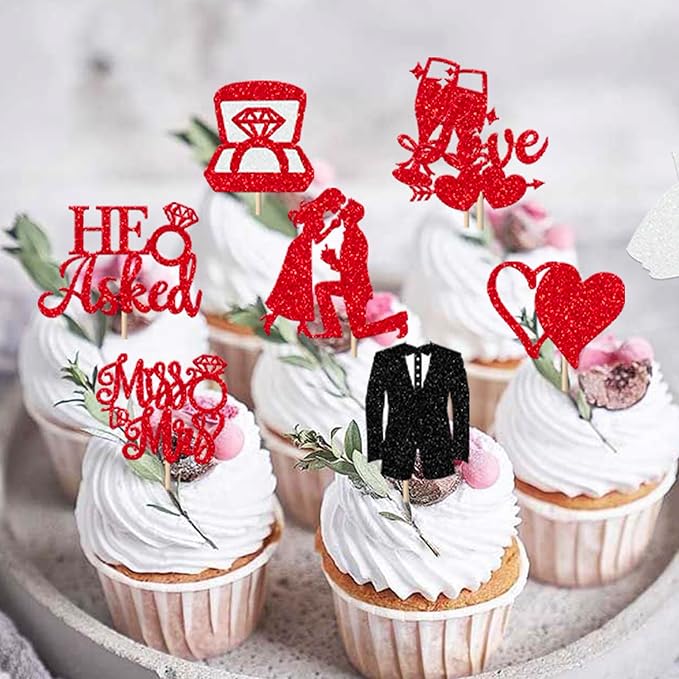 30 Pack Bride to be Cupcake Toppers Glitter Diamond Ring Love I Do Cupcake - Image 7