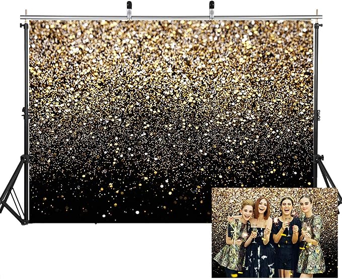 SJOLOON Black and Gold Backdrop Gold Spots Backdrop Vinyl Photography Backdrop - Image 2