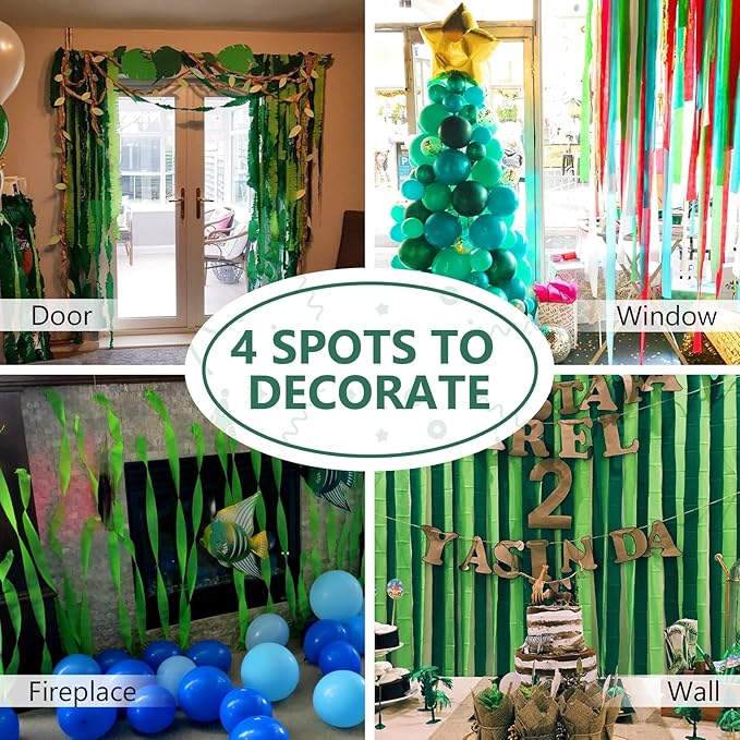 PartyWoo Crepe Paper Streamers 4 Rolls 328ft, Shades of Green - Image 5