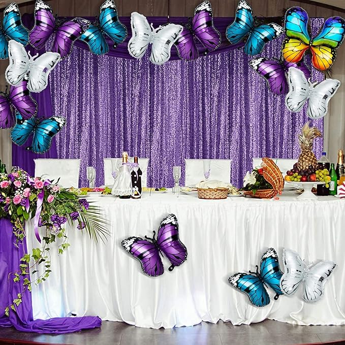 Sugargirl Purple Sequin Backdrop Curtain 2 Panels 2FTx8FT Glitter Purple - Image 2