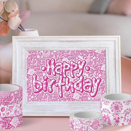 Whaline 12 Rolls Pink Floral Washi Tape Chinoiserie Flower Decorative Masking - Image 6