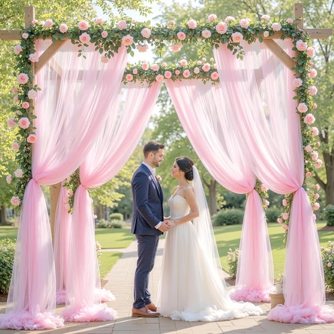Wedding Arch Draping Fabric Backdrop 2 Panel 30" x 19Ft Pink Drapes Curtains - Image 4