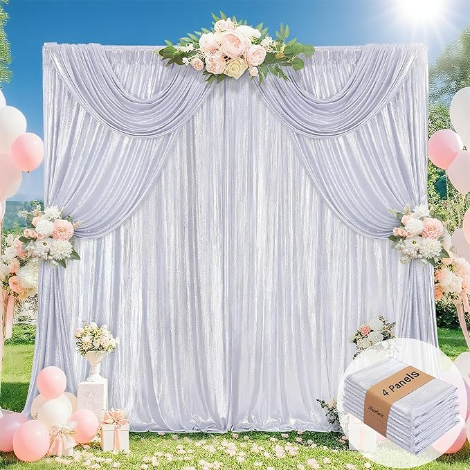 Silver Curtains Backdrop for Wedding Parties, Glitter Blrthday Drapes 4 Panels by MoKoHouse
