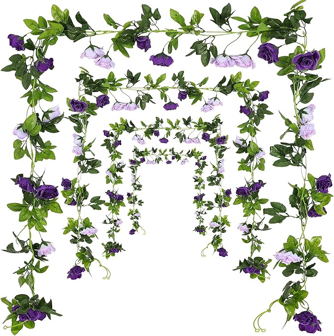 JUSTOYOU 2 Pack Fake Rose Garland, Artificial Roses Vines Flower Garland - Image 3