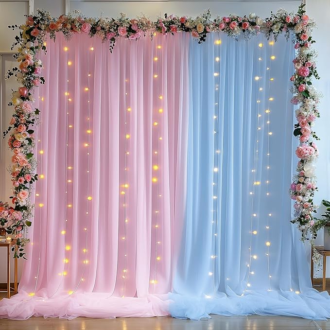 10×10ft Pink Blue Tulle Backdrop Curtain by WishCare