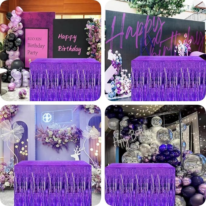Purple Streamers Party Decorations, 2 Packs Purple Table Skirts Metallic Foil - Image 6