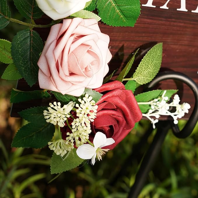 PONATIA 5FT Burgundy Artificial Flowers Garland, Dusty Rose Flowers Garland - Image 8