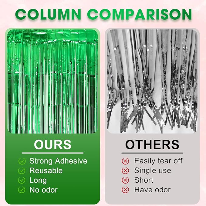 4 Pack Green Foil Fringe Backdrop Curtains, Tinsel Streamers Birthday Party - Image 5