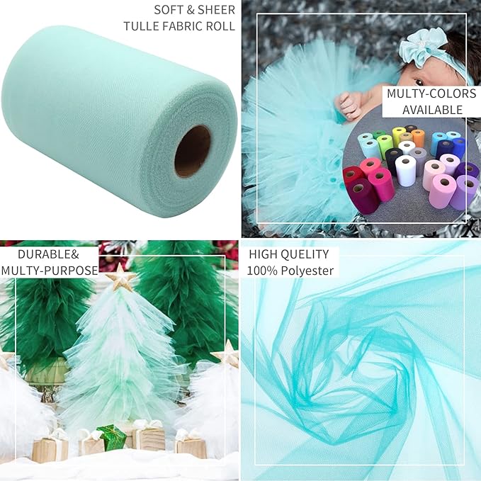 Aqua Blue Tulle Fabric Rolls 6 Inch by 100 Yards Fabric Spool Tulle Ribbon - Image 7
