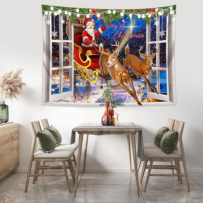 QGHOT Christmas Window Tapestry Wall Hanging Christmas Backdrop Xmas Winter - Image 4