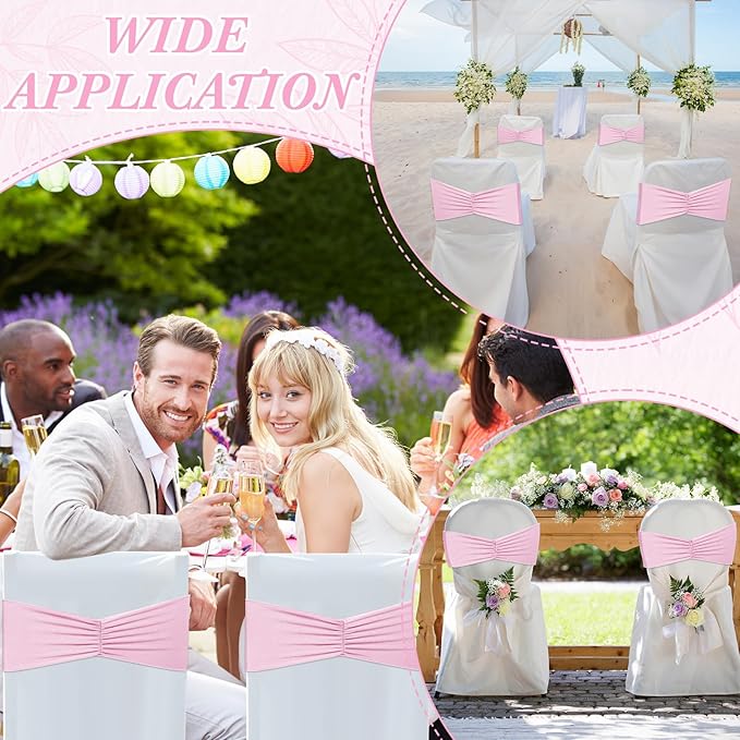 Moukeren 100 Pcs Spandex Chair Sashes Bows Chair Bands Slider Sashes - Image 7