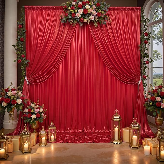 10x10ft Thick Red Glitter Backdrop Curtain Panels by Outpain