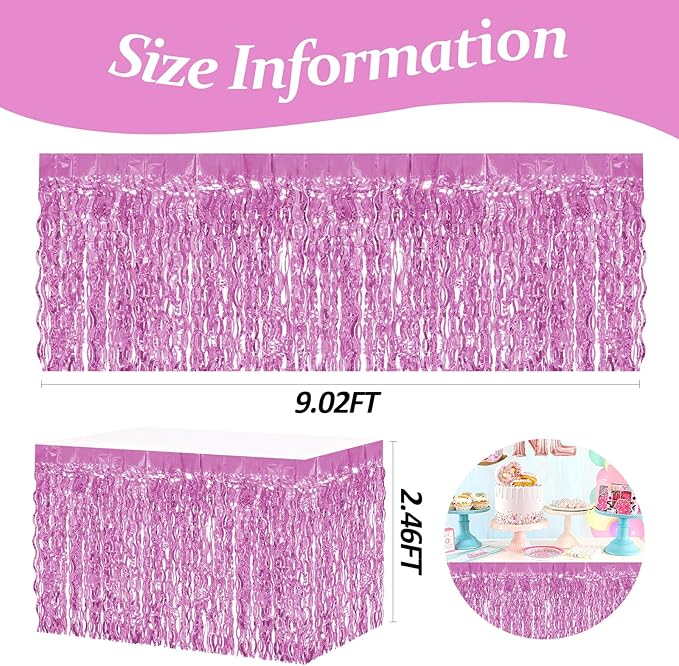 4P Wavy Metallic Tinsel Foil Fringe Table Skirts - Image 2
