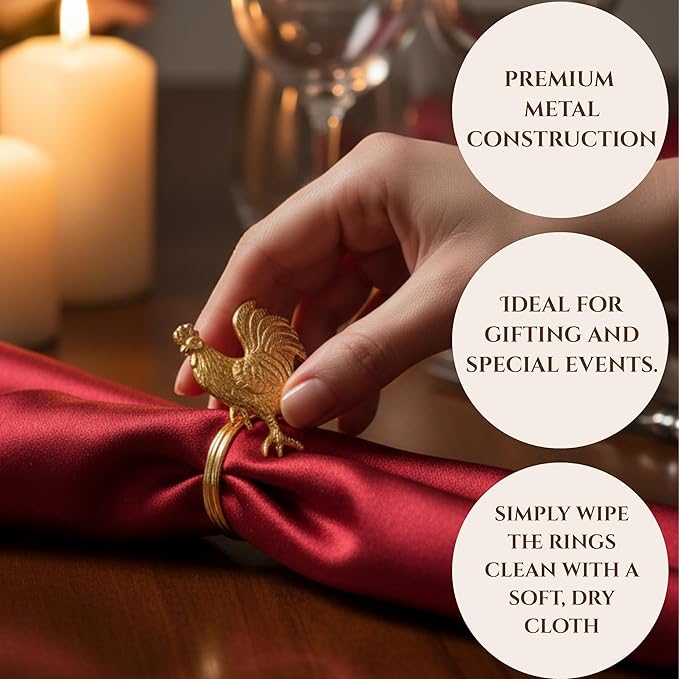 Set of 12 Rooster Napkin Rings for Farmhouse Table Decor | Premium Metal - Image 9
