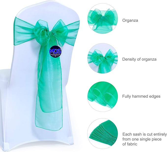 MDS Pack of 125 PCS Organza Chair Sashes Wider Dining Chair Bows Ribbon Tie Back - Image 2