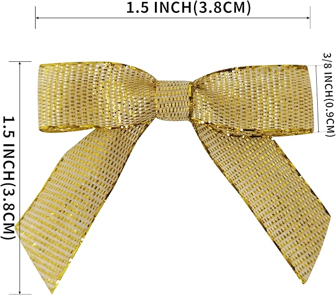 50pcs/pak 1-1/2" Mini Metallic Gold Ribbon Bows Without Twist Ties - Image 3