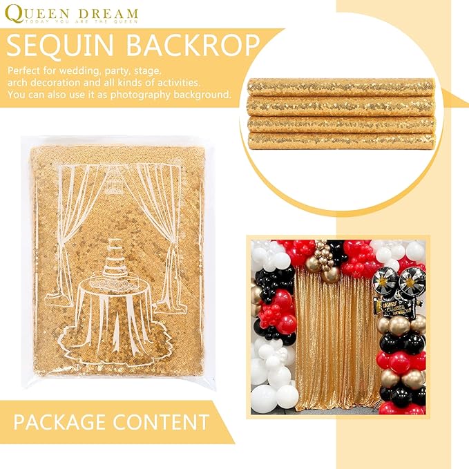 Gold Sequin Backdrop Curtains 2 Panels 2FTx8FT Glitter Gold Photo Backdrop - Image 8