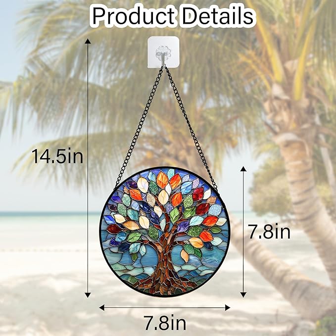 Stained Glass Window Hanging, Colorful Tree of Life Sun Catchers Glass Panel - Image 5