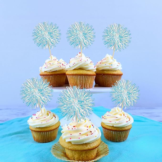 Ephlyn 30Pcs Foil Firework Cupcake Toppers Party Birthday Cake Toppers Supplies - Image 6