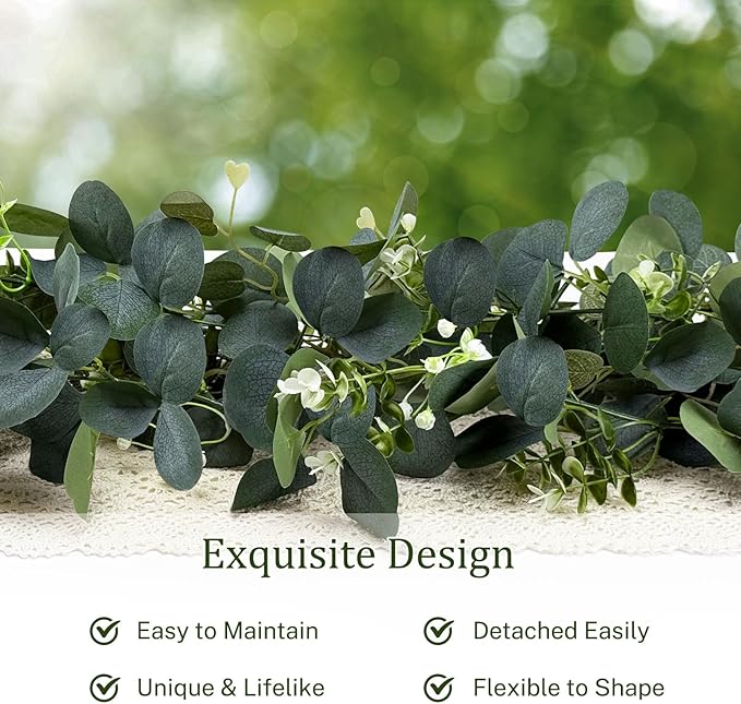 Eucalyptus Garland, 2 Packs 6FTGreen Flower Garland Decor, Artificial Faux - Image 4