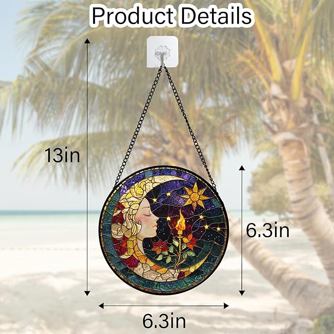 Stained Glass Window Hanging, Moon Goddess Torch Suncatcher Diamond Glass Panel - Image 4