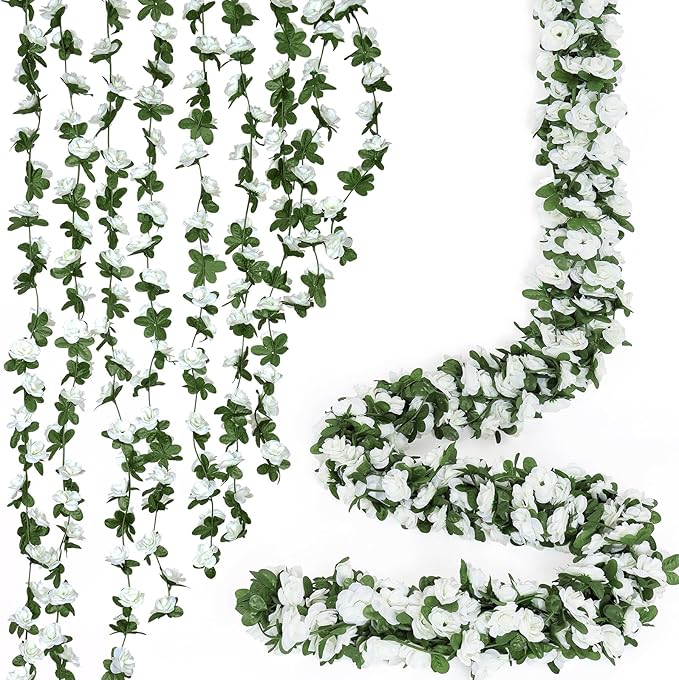 KHOYIME 18 Pack 144 FT Artificial Flower Garland, Fake White Roses Vines Silk by KHOYIME