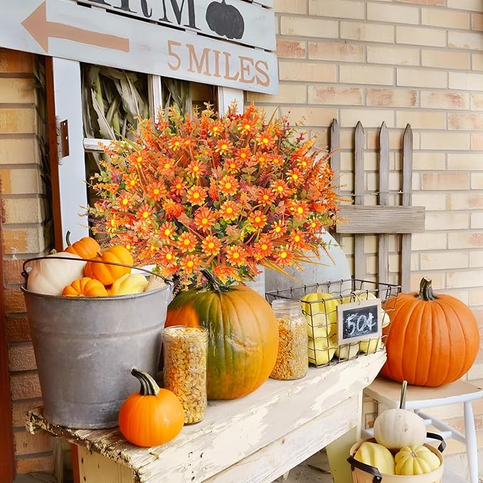 64 Pcs Outdoor Fall Flowers UV Resistant Faux Fall Plants - Image 6