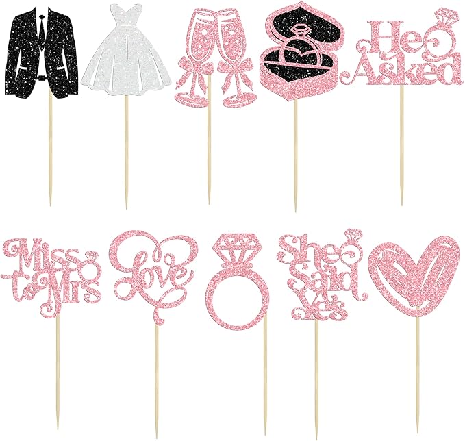 Gyufise 30Pcs She Said Yes Cupcake Toppers Glitter Diamond Ring I Do Love - Image 3