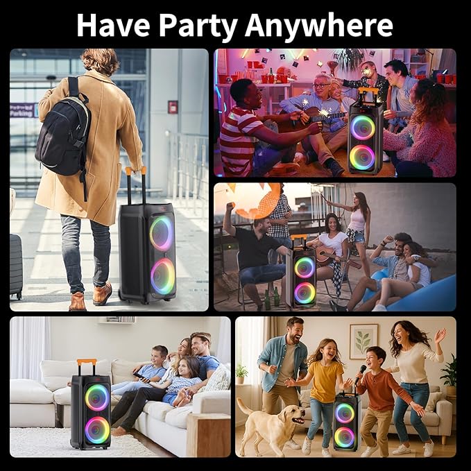 JYX Karaoke Machine with 2 Wireless Microphones, Support TWS/USB/AUX/TF Card/REC - Image 9