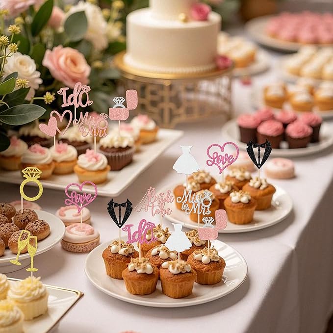 30 PCS Bride to Be Cupcake Toppers Wedding Cake Toppers I Do Love Heart Ring - Image 5