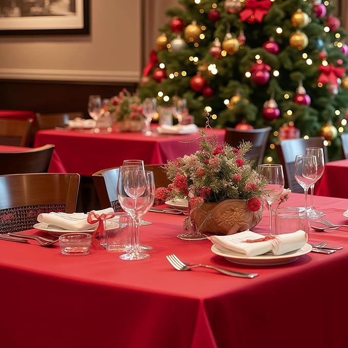 sancua Christmas Red Square Tablecloths 85x85 Inch, 2 Pack - Image 4