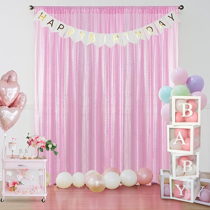 Sugargirl Matte Pink Sequin Backdrop Curtain 2 Panels 2FTx8FT Glitter Pink - Image 7