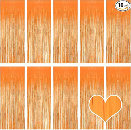 10 Pack Orange Foil Curtain Backdrop 3.2ft x 8.2ft Macaron Tinsel Foil Fringe by Ohiyoo